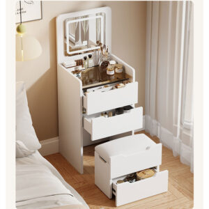 *FREE INSTALLATION*Space-Saving Vanity Desk-Flip Top Design with Touch LED Mirror&Storage (Trendy Color Small Bedroom)